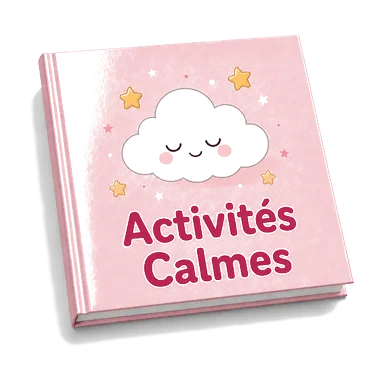 Couverture du bonus Activités Calmes : livre rose illustré d'un nuage souriant aux yeux fermés entouré d'étoiles