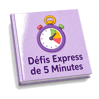 Couverture du bonus Défis Express de 5 Minutes : livre violet illustré d'un chronomètre coloré
